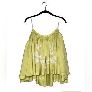 Free People Small Top On Clouds Tank Yellow Green White Embroidered Blouse